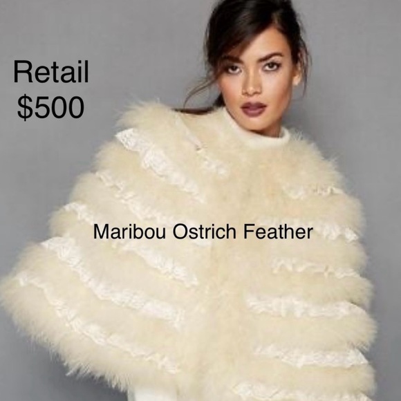 NWT - Women’s Off White Fur (Maribou Ostrich Feather) Shawl / Cape / Wedding